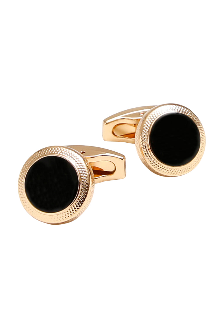 Men's Cufflinks Pair Simple Black Classic French Round Gold Accessories