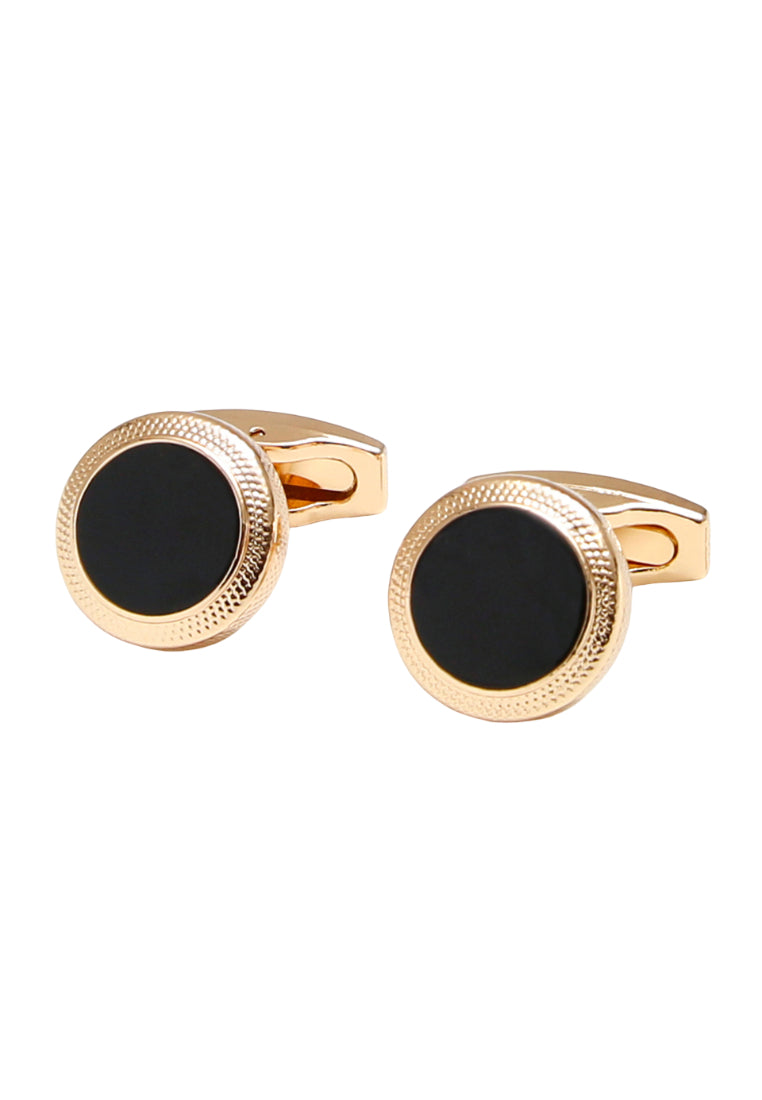Men's Cufflinks Pair Simple Black Classic French Round Gold Accessories