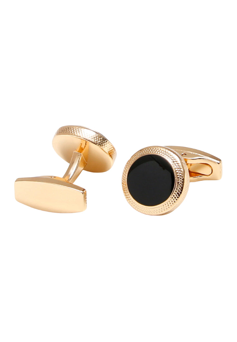 Men's Cufflinks Pair Simple Black Classic French Round Gold Accessories