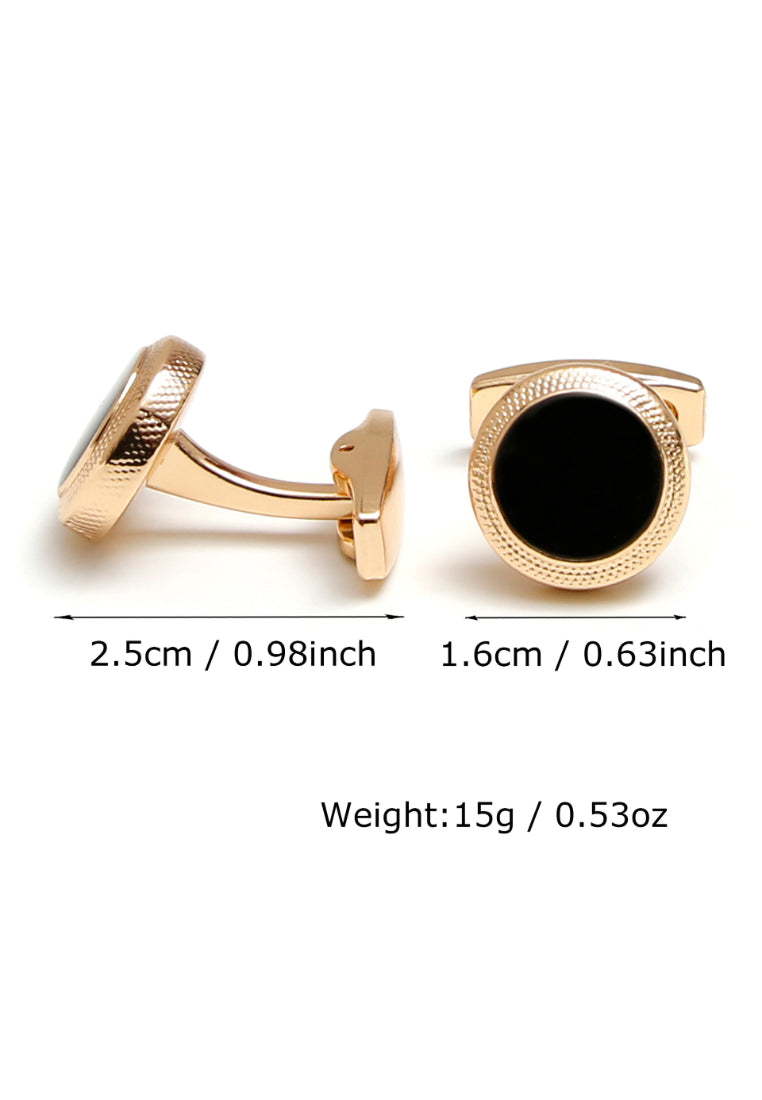 Men's Cufflinks Pair Simple Black Classic French Round Gold Accessories