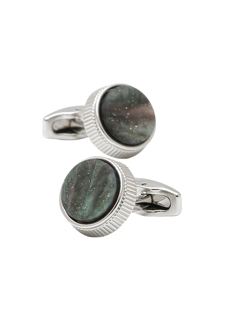 Men's Cufflinks Inlaid Green Pattern Round Silver Shirt Cuff Nail Button