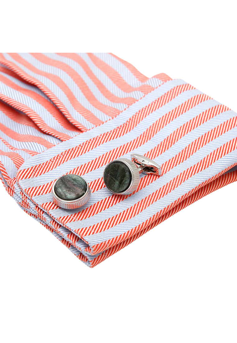 Men's Cufflinks Inlaid Green Pattern Round Silver Shirt Cuff Nail Button