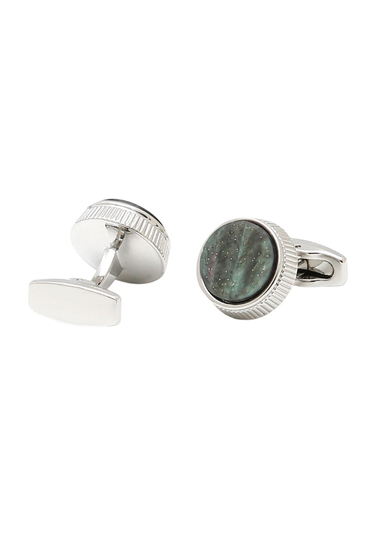Men's Cufflinks Inlaid Green Pattern Round Silver Shirt Cuff Nail Button