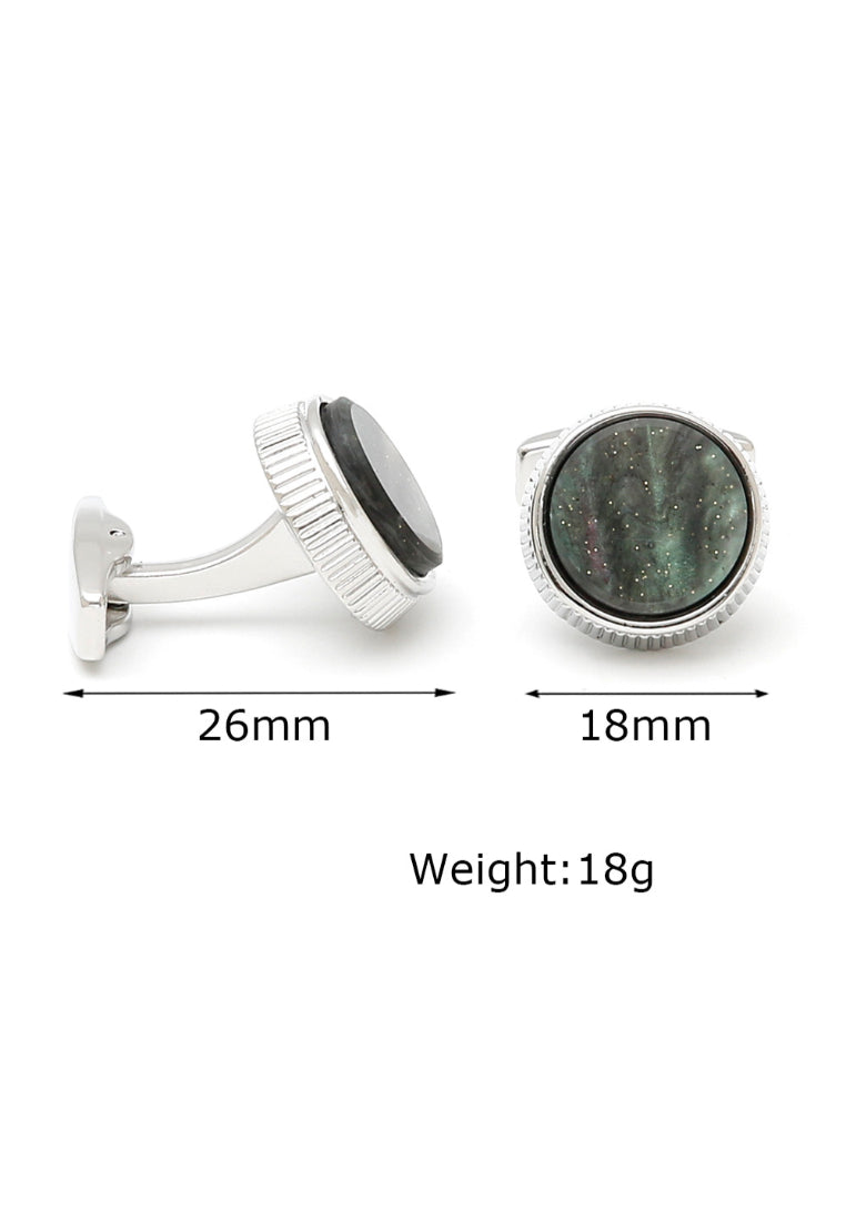 Men's Cufflinks Inlaid Green Pattern Round Silver Shirt Cuff Nail Button