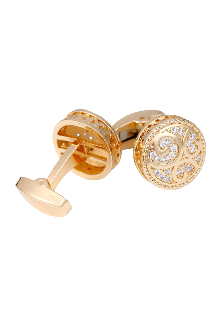 Men's Cufflinks Creative French Light Luxury Zircon Gold Round Copper Business Jewelry Pair
