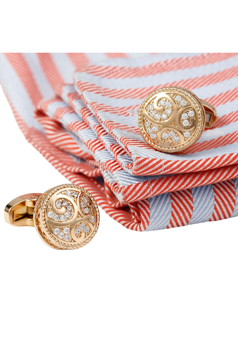 Men's Cufflinks Creative French Light Luxury Zircon Gold Round Copper Business Jewelry Pair
