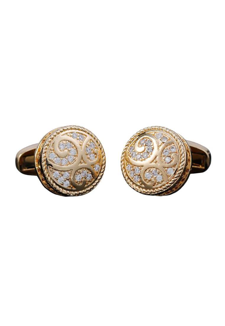 Men's Cufflinks Creative French Light Luxury Zircon Gold Round Copper Business Jewelry Pair