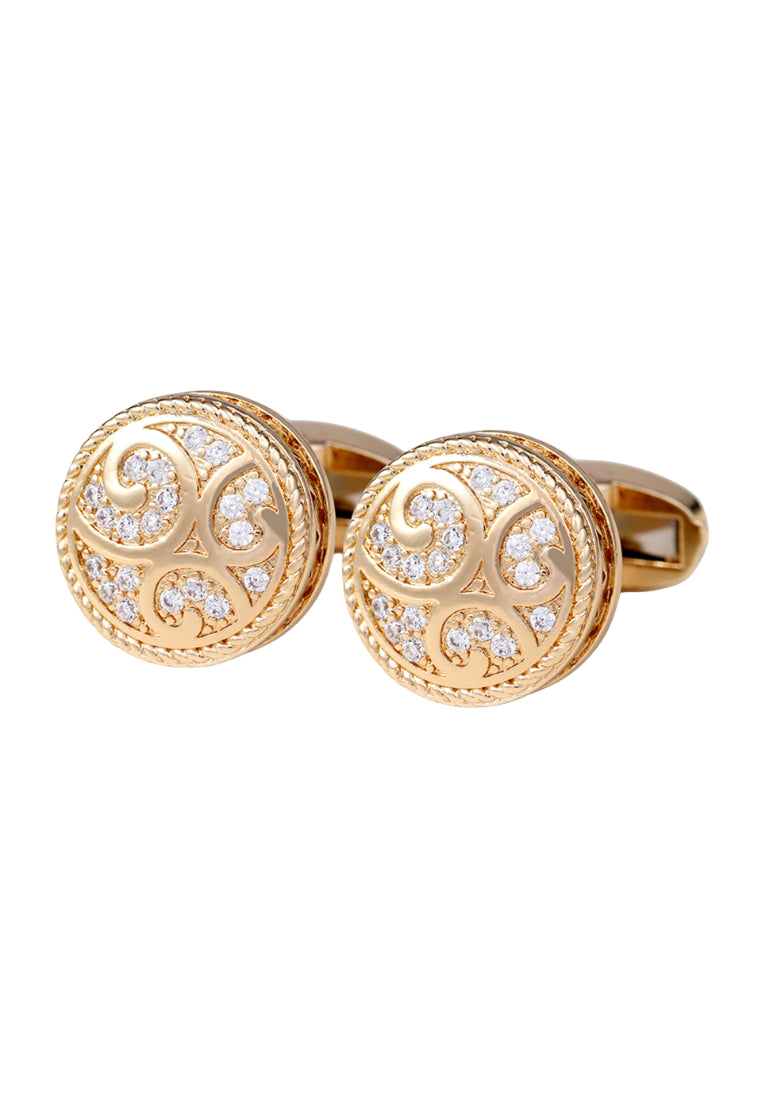 Men's Cufflinks Creative French Light Luxury Zircon Gold Round Copper Business Jewelry Pair