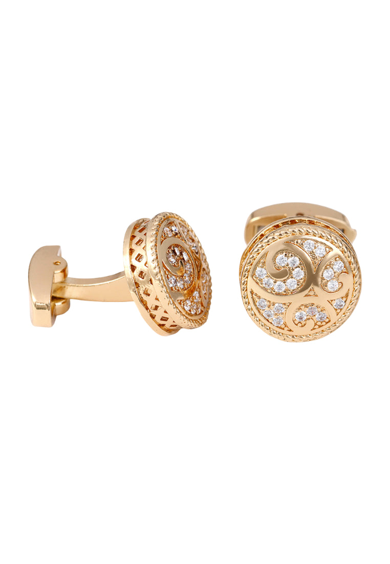 Men's Cufflinks Creative French Light Luxury Zircon Gold Round Copper Business Jewelry Pair
