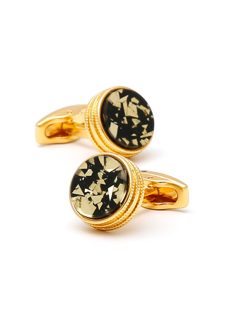 Men's Cufflinks Inlaid Black Gold Pattern Round Gold Shirt Jewelry Pair