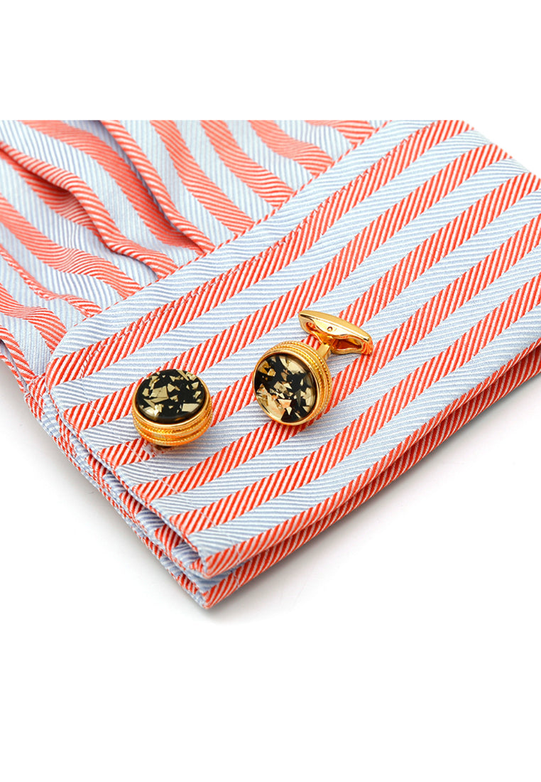 Men's Cufflinks Inlaid Black Gold Pattern Round Gold Shirt Jewelry Pair