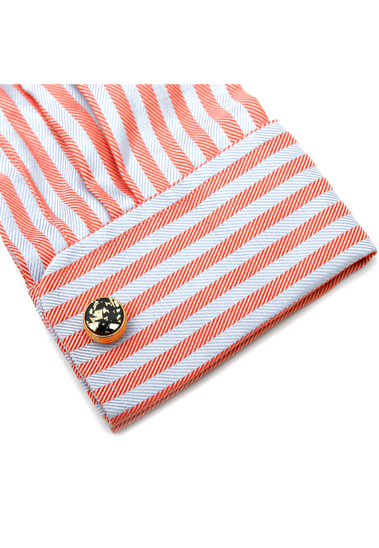 Men's Cufflinks Inlaid Black Gold Pattern Round Gold Shirt Jewelry Pair