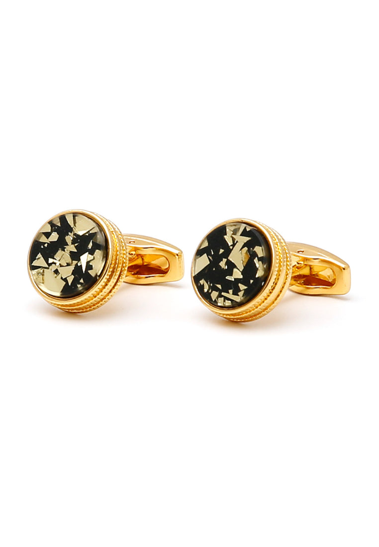 Men's Cufflinks Inlaid Black Gold Pattern Round Gold Shirt Jewelry Pair