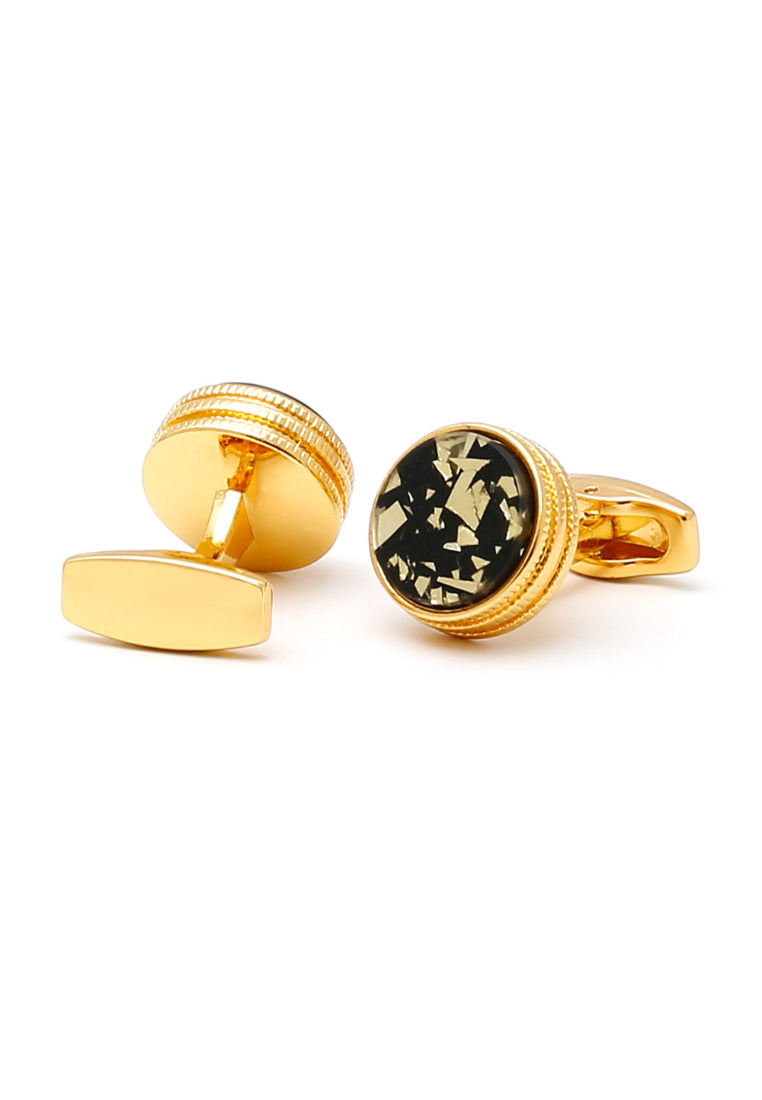 Men's Cufflinks Inlaid Black Gold Pattern Round Gold Shirt Jewelry Pair