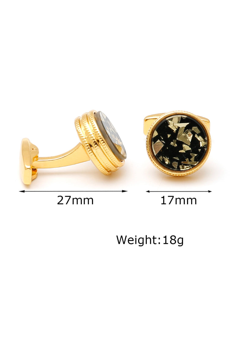 Men's Cufflinks Inlaid Black Gold Pattern Round Gold Shirt Jewelry Pair