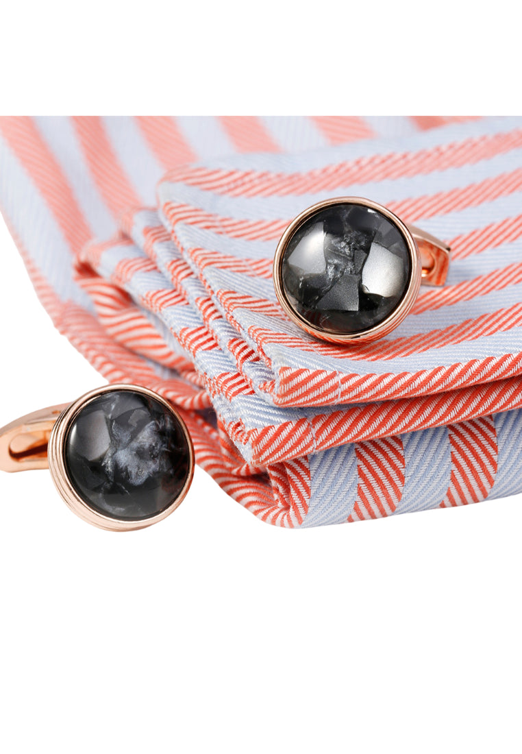 Men's Shirt Cufflinks French Round Rose Gold Pattern Jewelry Pair