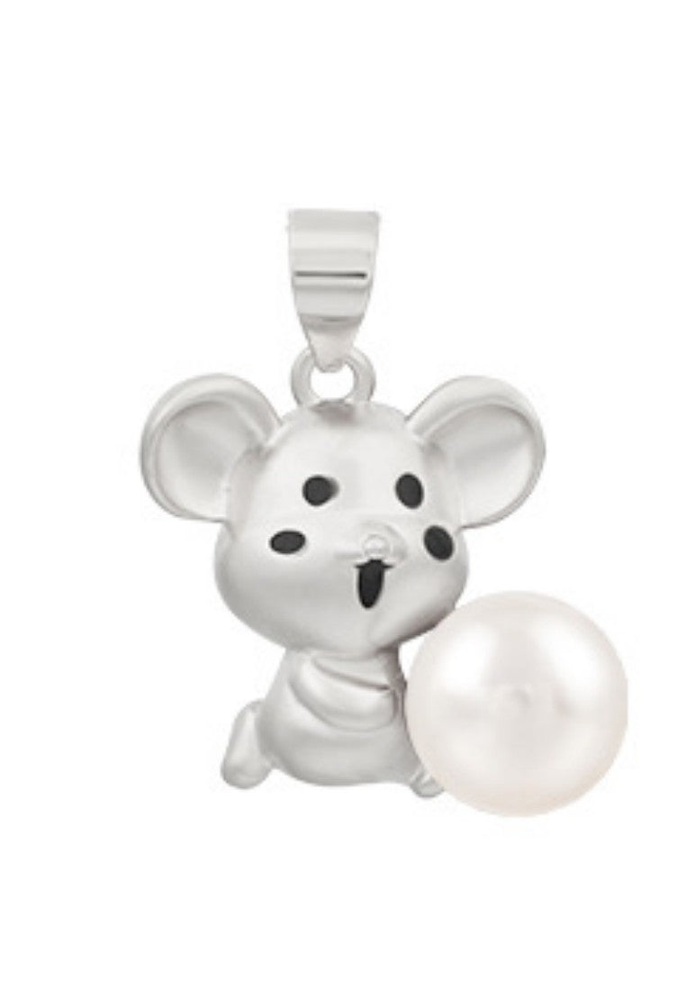 Cute Mouse Freshwater Pearl Necklace Silver Color