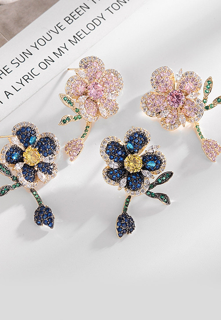 Micro -inlaid colorful flower vermiculite earrings