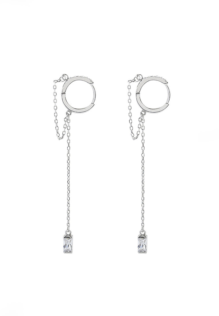 Imitation diamond cylindrical streaming pendant earrings