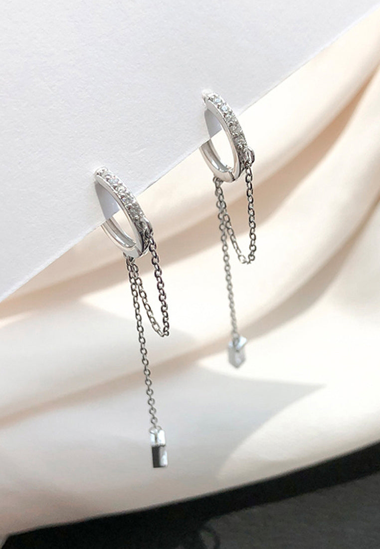 Imitation diamond cylindrical streaming pendant earrings