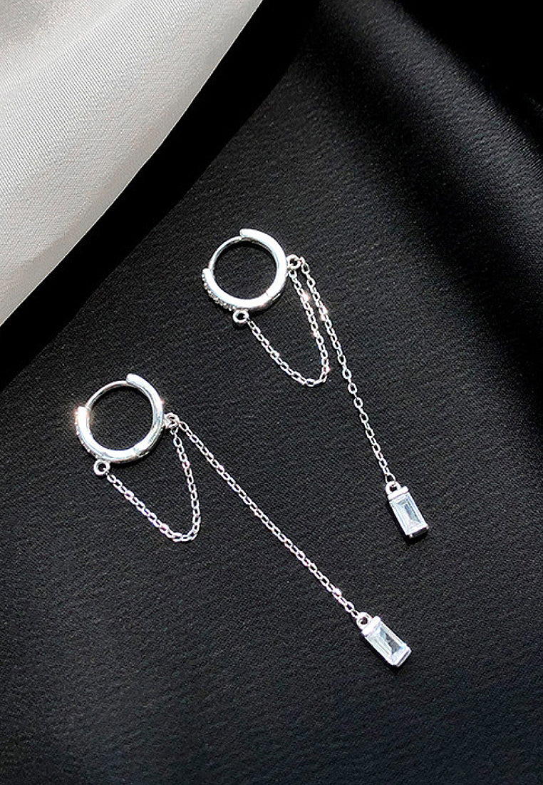 Imitation diamond cylindrical streaming pendant earrings