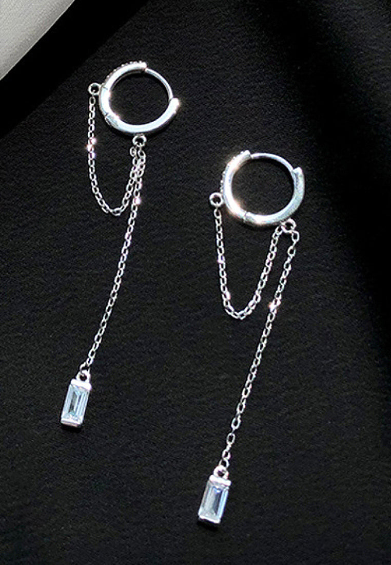 Imitation diamond cylindrical streaming pendant earrings