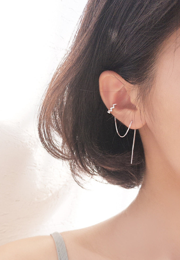 Imitation of diamond wavy ear clip with earrings earrings