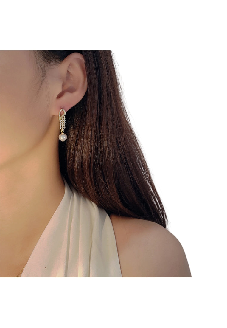 S925 Silver Baroque Pearl Stud Earrings for Women with Luxury Design and Full Diamond Tassel, French Styled