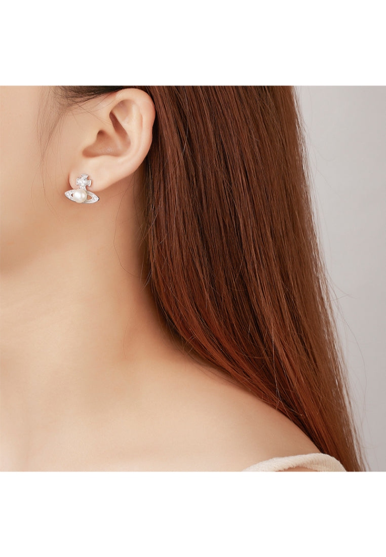 N Luxuryiche S925 Silver Saturn Cross Earrings with Unique Design and Silver Like Elegance