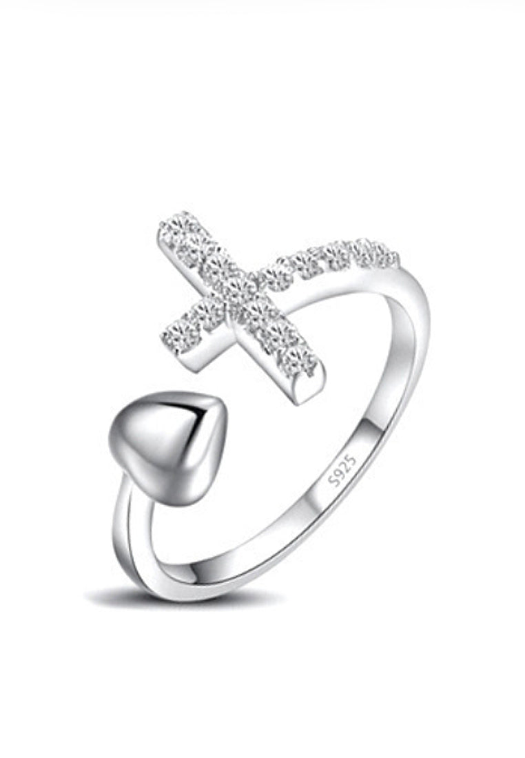Simple cross rhinestone ring