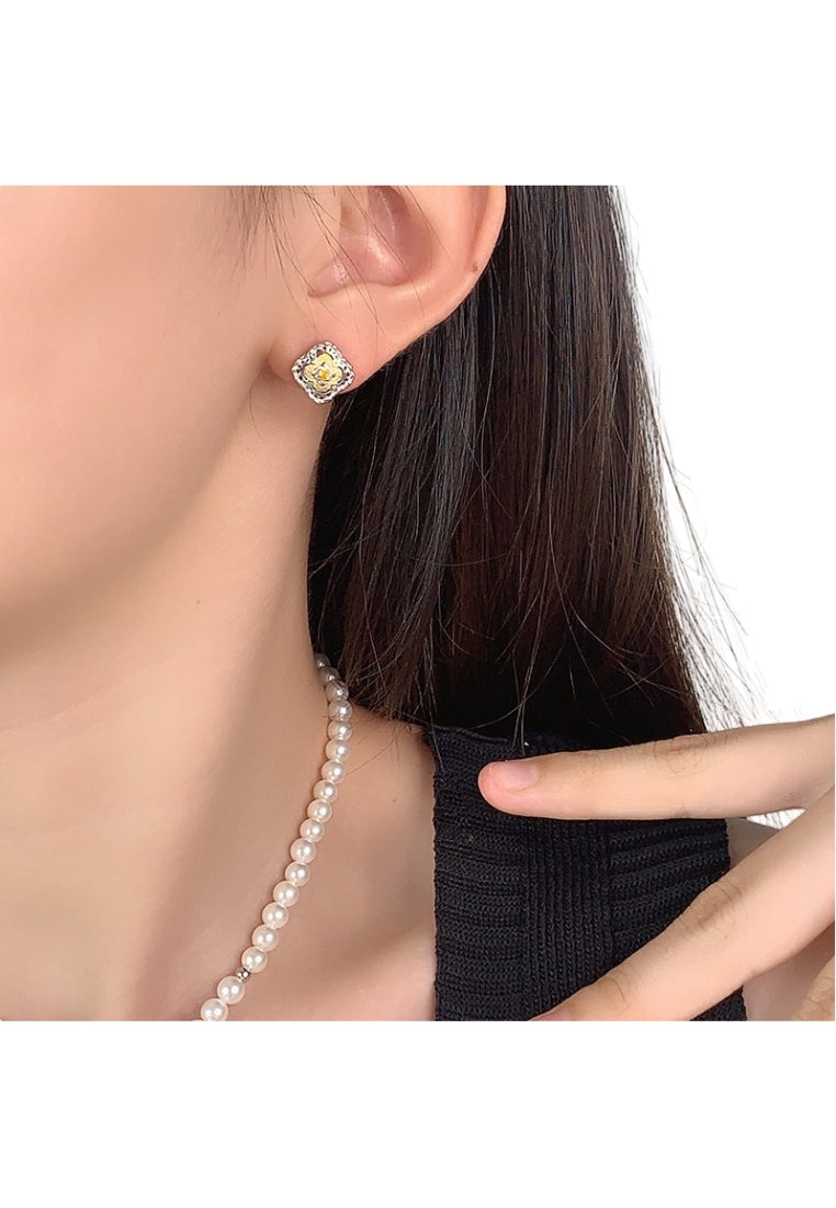 S925 silver gold and silver contrast lucky clover earrings