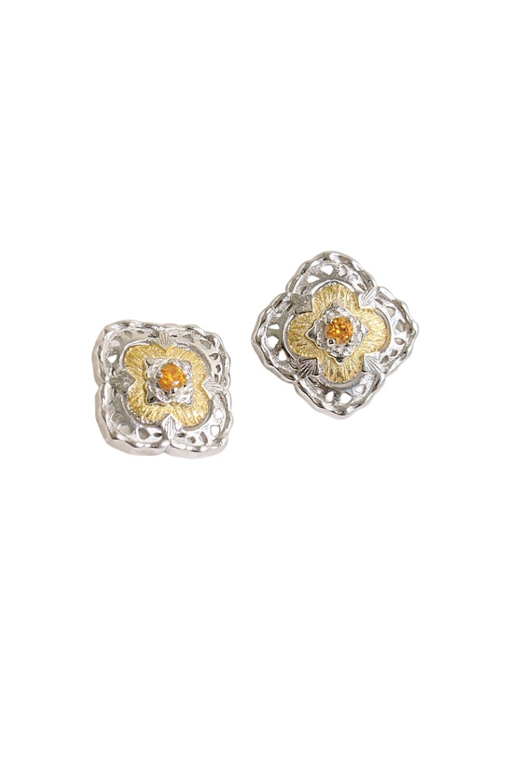 S925 silver gold and silver contrast lucky clover earrings