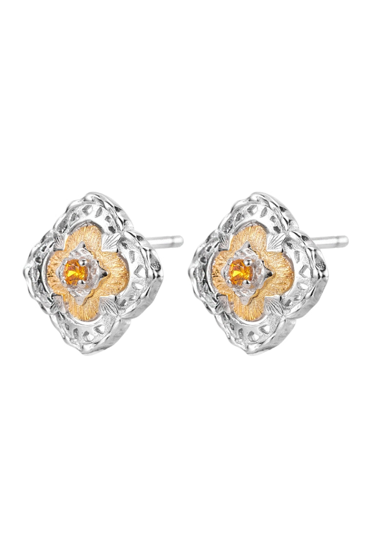 S925 silver gold and silver contrast lucky clover earrings