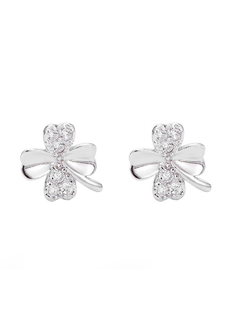 Simple Imitation Diamond Four -Leaf Grass Earrings