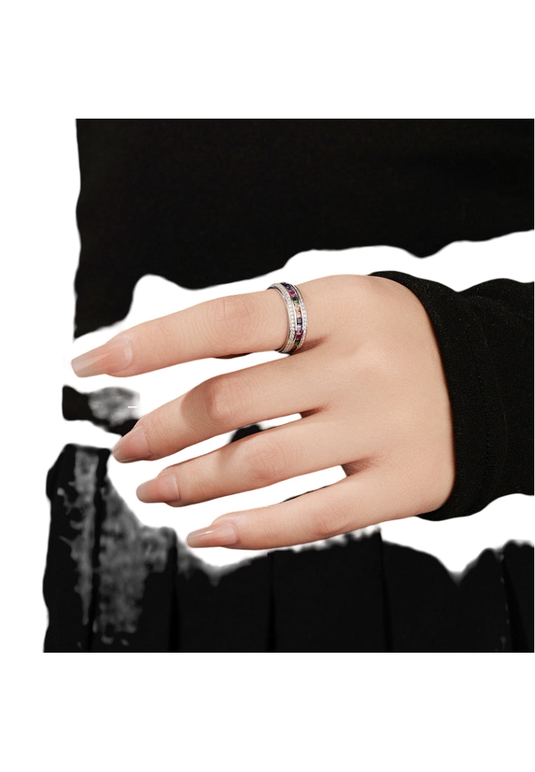 Unique Design 925 Silver Enamel Line Minimalist Adjustable Ring for Women